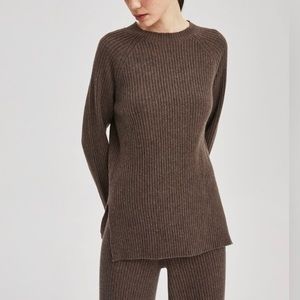 🔴 Nap Loungewear Cashmere Rib-Knit Crew Neck Pullover in Brownie sz Medium